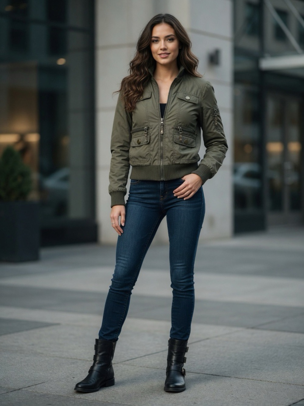 Women's Olive Bomber Jacket - Lightweight Utility Style